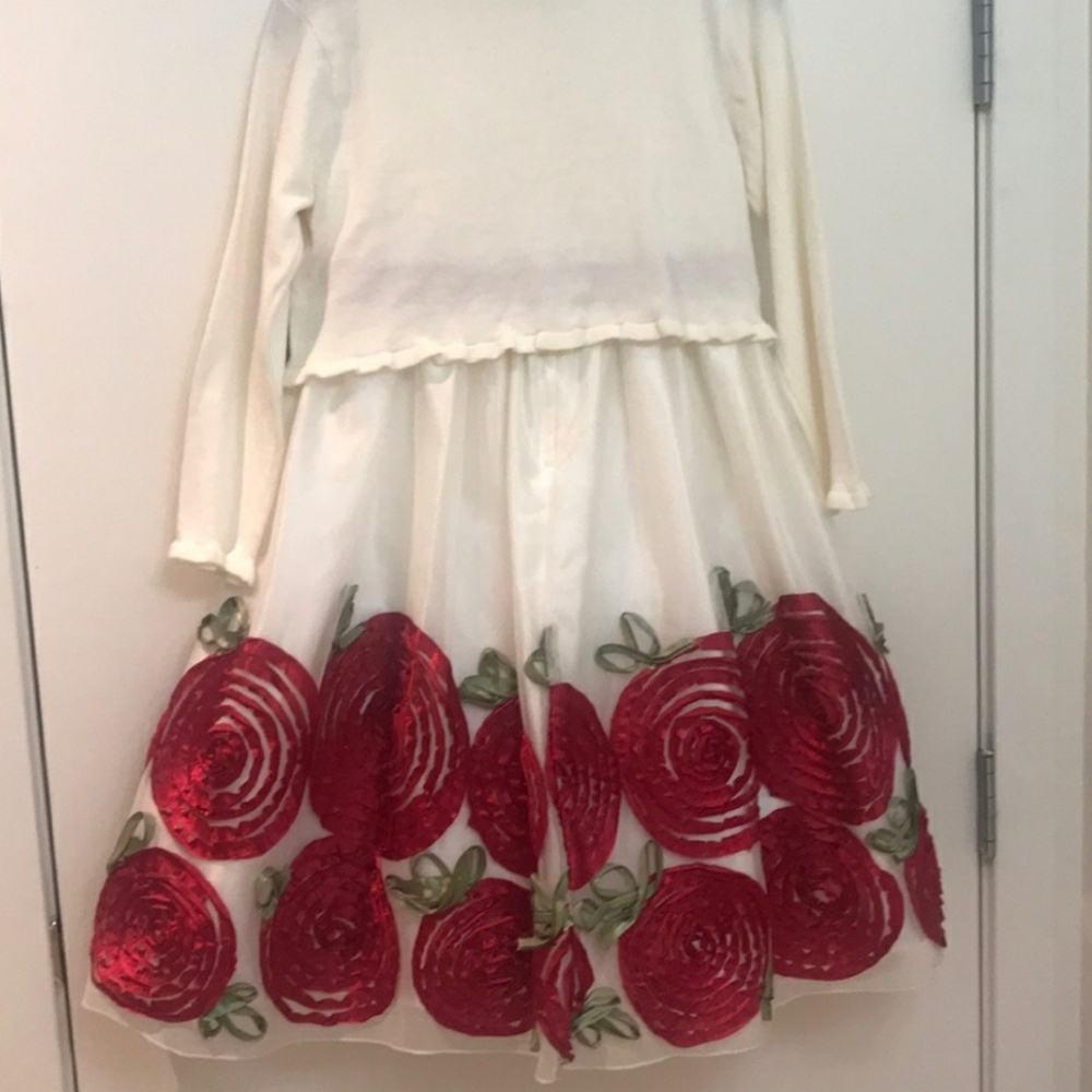 DRESS + CARDIGAN 3D floral flowers ROSES rosette - Picture 3 of 7